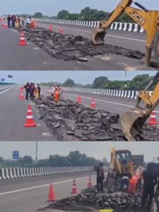 बारिश ने खोली एक्सप्रेसवे निर्माण की पोल, सड़क का हिस्सा हुआ क्षतिग्रस्त